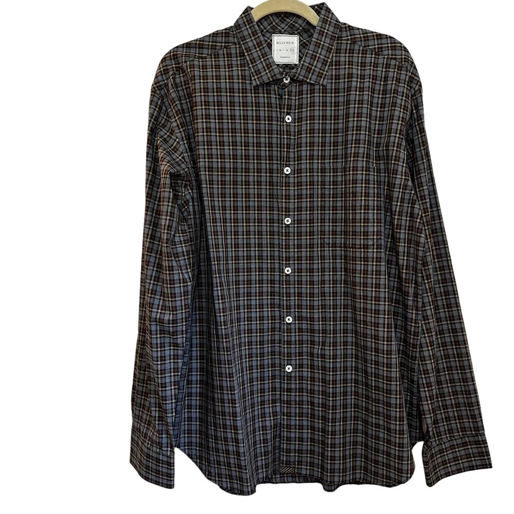 Billy Reid Gray Brown Plaid Standard Cut Shirt XXL - Picture 6 of 6